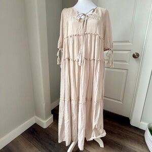 Bohme Tiered Tassle Boho Lagenlook Dress Lined 100% Cotton Prairie Romantic